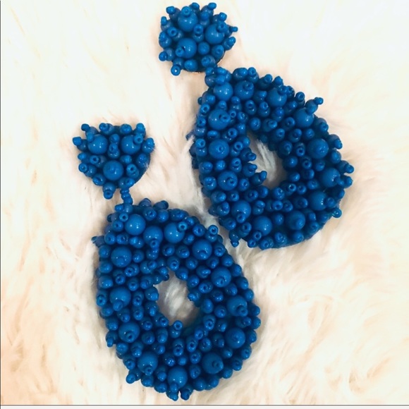 ✨NEW PUFFY BEADED EARRINGS IN BLUE -DROP STUD - Picture 2 of 4